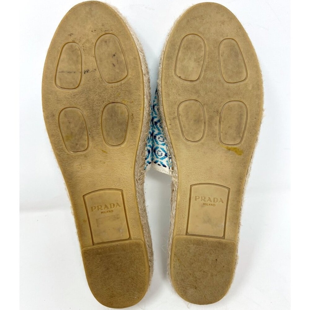 Prada Blue Embroidered Logo Pattern Espadrille Slides Size 38 - Picture 8 of 9